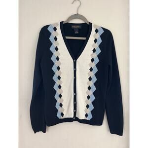 Brooks Brothers Navy and White Argyle Cardigan